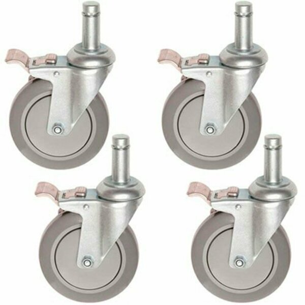 Nexel CA5BP4 4 Swivel Brake Stem Casters, 5in Polyurathane, 1200 lb Capacity, 4PK 798817